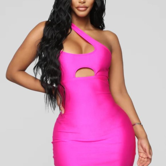 Cutout Mini Dress - Neon Pink Size 2X - Picture 1 of 6